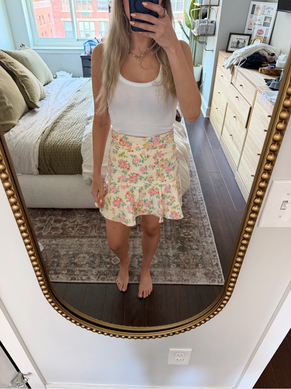 Zara Floral Ruffle Hem Mini Skirt
